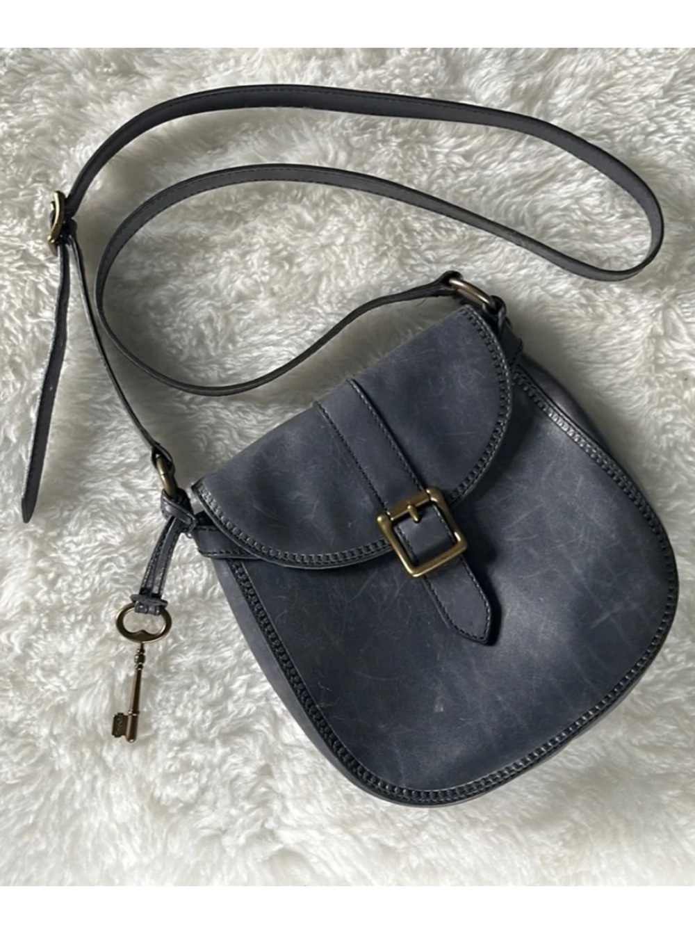 FOSSIL Vintage Reissue (VRI) grey navy blue Small Flap Crossbody saddlebag